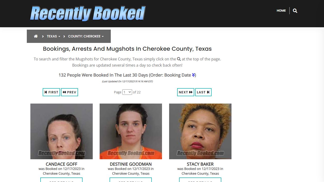 Recent bookings, Arrests, Mugshots in Cherokee County, Texas