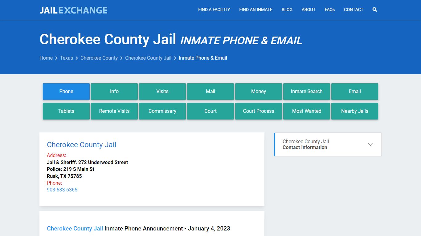 Inmate Phone - Cherokee County Jail, TX - Jail Exchange